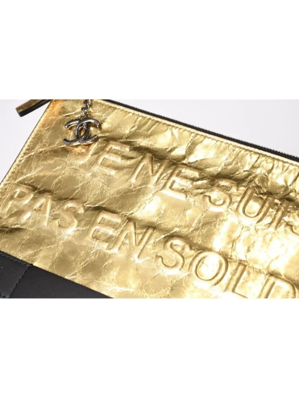 Chanel Votez Coco Clutch CC Logo Crinkle Leather Metallic Gold